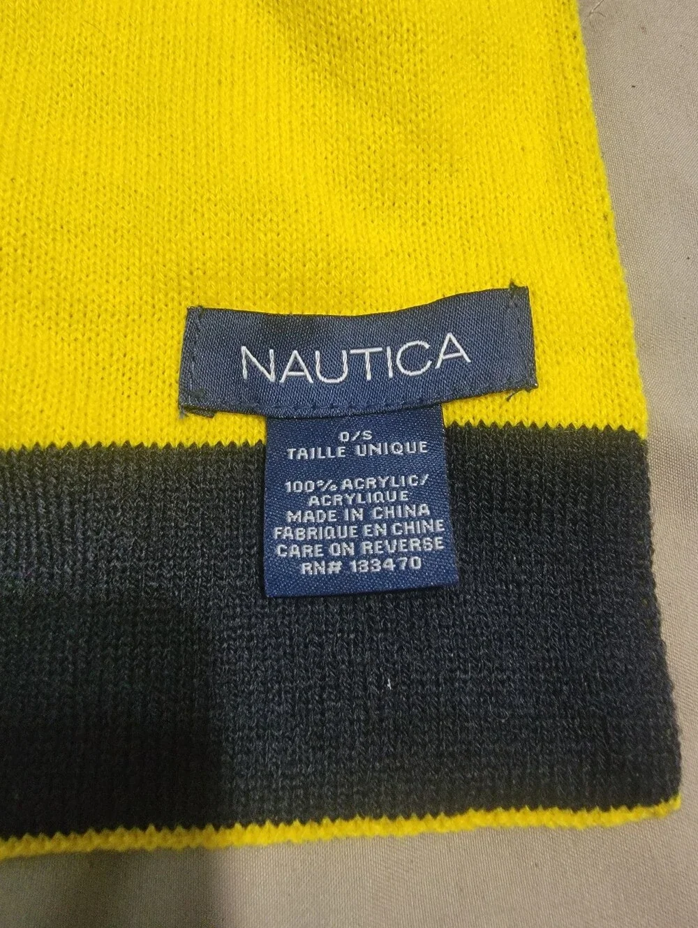 Nautica Navy Blue & Yellow Logo Knit Scarf